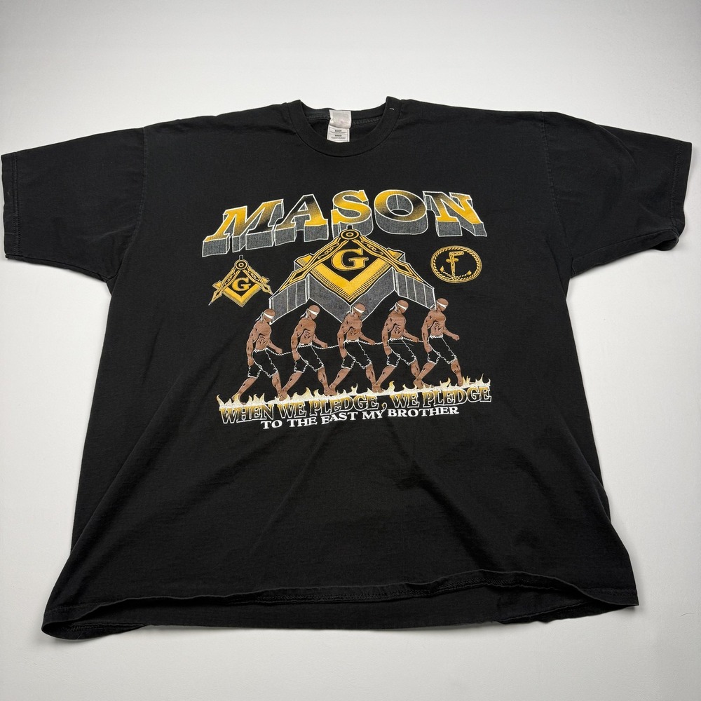 Vintage Freemason Shirt Mens 3XL Black Fruit Of The Loom Graphic Brotherhood Tee
